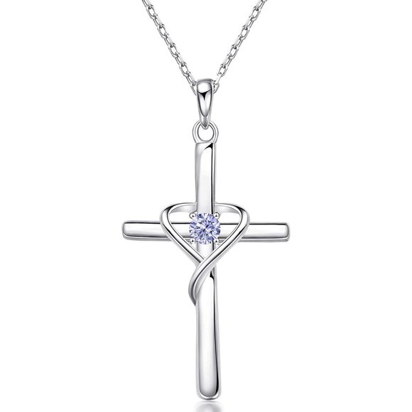 AmorAime 925 Sterling Silver Cross Necklace for Women Men 5A CZ Birthsto… - Picture 5 of 10